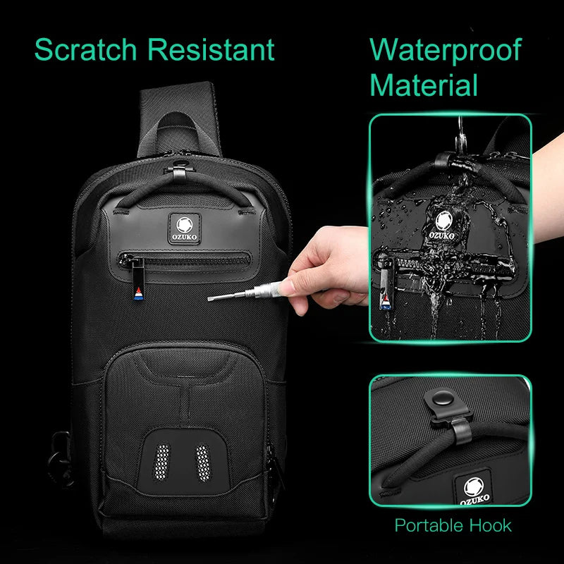 OZUKO Sling Pocket Men Chest Bag Waterproof Shoulder Bag for Teenager Quality Male Messenger Bag Men's USB Travel Crossbody Bags