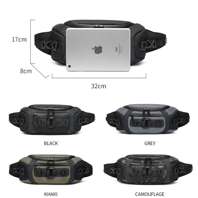 OZUKO Waist Bag Fashion Men Outdoor Sports Tactical Fanny Pack Multifunction Waterproof Male Chest Bag Mens Crossbody Bags Bum