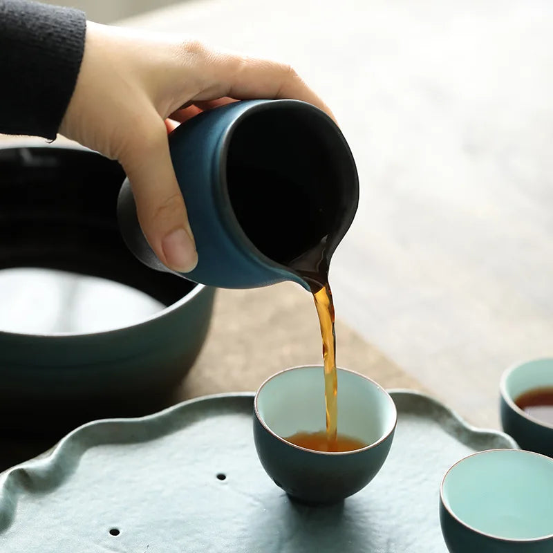 Ocean Blue Stoneware Pitcher Ceramic Tea Serving Pot Kung Fu Tea Utensils Tea Accessories Gongdaobei Tea Infuser Tea Sea