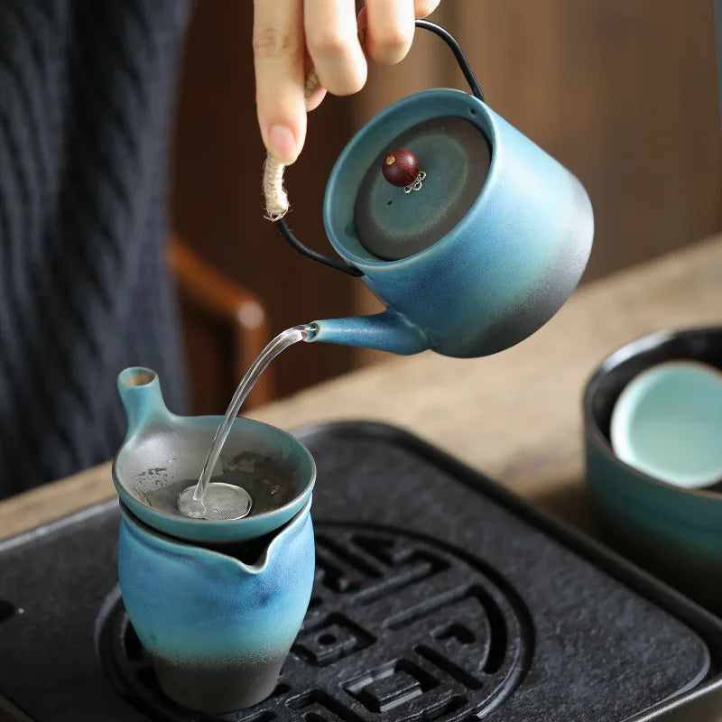 Ocean Blue Stoneware Pitcher Ceramic Tea Serving Pot Kung Fu Tea Utensils Tea Accessories Gongdaobei Tea Infuser Tea Sea