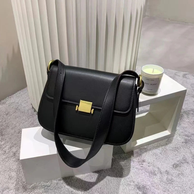 Office Lady Small Square Bag 2024 New Simple Pure Underarm Genuine Leather Handbags Fashion Elegant Women's Shoulder Purse Bolsa