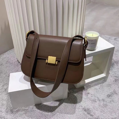 Office Lady Small Square Bag 2024 New Simple Pure Underarm Genuine Leather Handbags Fashion Elegant Women's Shoulder Purse Bolsa