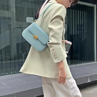 Office Lady Small Square Bag 2024 New Simple Pure Underarm Genuine Leather Handbags Fashion Elegant Women's Shoulder Purse Bolsa