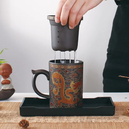 Office home Cup Zisha Teacup Gift Traditional Mug Tumbler Chinese Dragon Purple Clay Tea Mug with Lid Strainer Retro Handmade