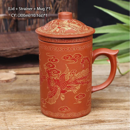 Office home Cup Zisha Teacup Gift Traditional Mug Tumbler Chinese Dragon Purple Clay Tea Mug with Lid Strainer Retro Handmade