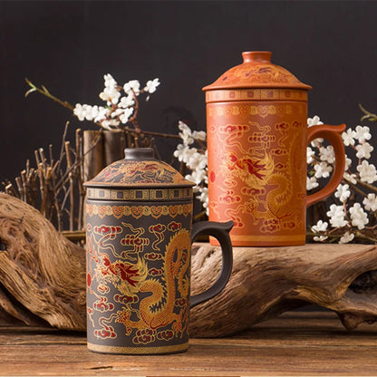 Office home Cup Zisha Teacup Gift Traditional Mug Tumbler Chinese Dragon Purple Clay Tea Mug with Lid Strainer Retro Handmade