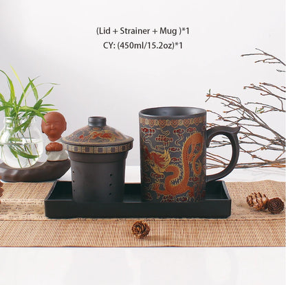 Office home Cup Zisha Teacup Gift Traditional Mug Tumbler Chinese Dragon Purple Clay Tea Mug with Lid Strainer Retro Handmade