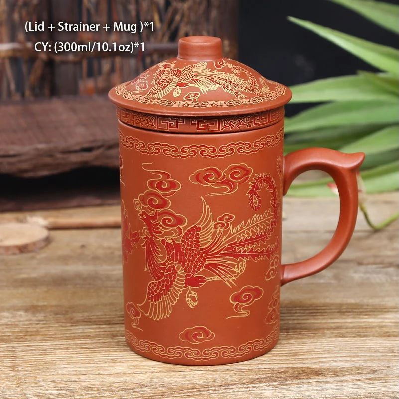 Office home Cup Zisha Teacup Gift Traditional Mug Tumbler Chinese Dragon Purple Clay Tea Mug with Lid Strainer Retro Handmade