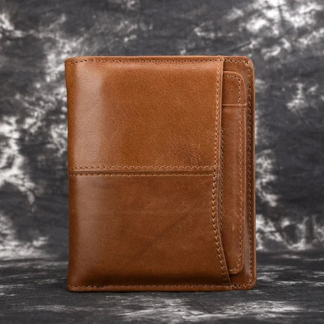 Oil Wax Cowhide Men Bifold Wallet Clutch Money Bag Genuine Leather Luxury Coin Pocket Male ID/Credit Card Holder Short Purse New