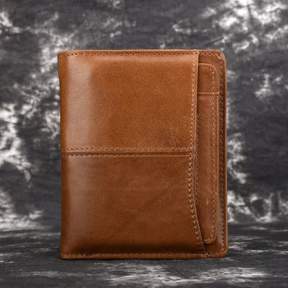 Oil Wax Cowhide Men Bifold Wallet Clutch Money Bag Genuine Leather Luxury Coin Pocket Male ID/Credit Card Holder Short Purse New