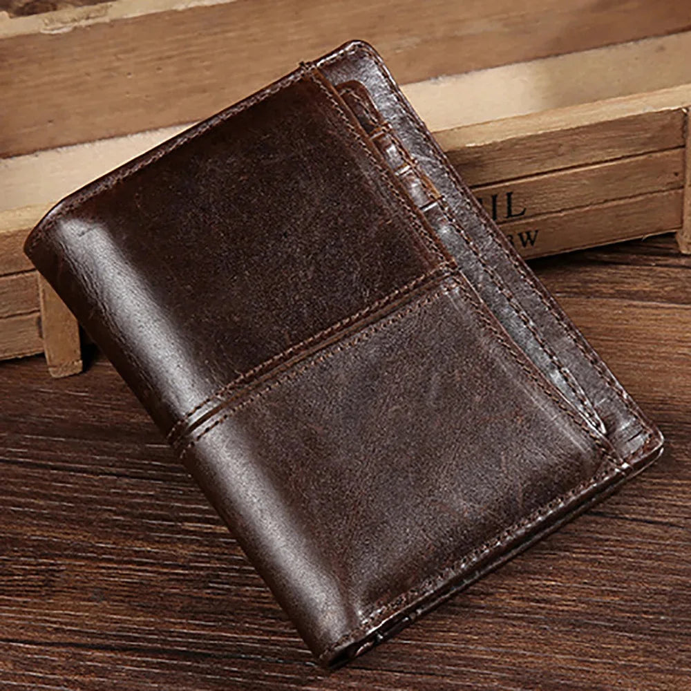 Oil Wax Cowhide Men Bifold Wallet Clutch Money Bag Genuine Leather Luxury Coin Pocket Male ID/Credit Card Holder Short Purse New
