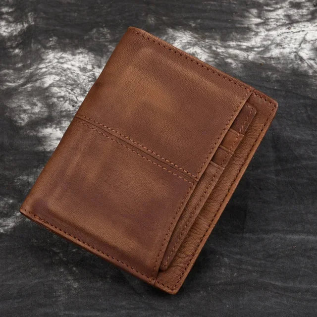 Oil Wax Cowhide Men Bifold Wallet Clutch Money Bag Genuine Leather Luxury Coin Pocket Male ID/Credit Card Holder Short Purse New