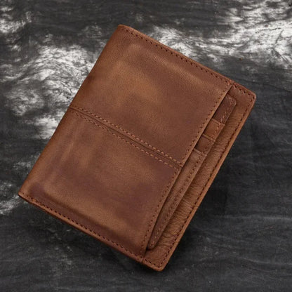 Oil Wax Cowhide Men Bifold Wallet Clutch Money Bag Genuine Leather Luxury Coin Pocket Male ID/Credit Card Holder Short Purse New