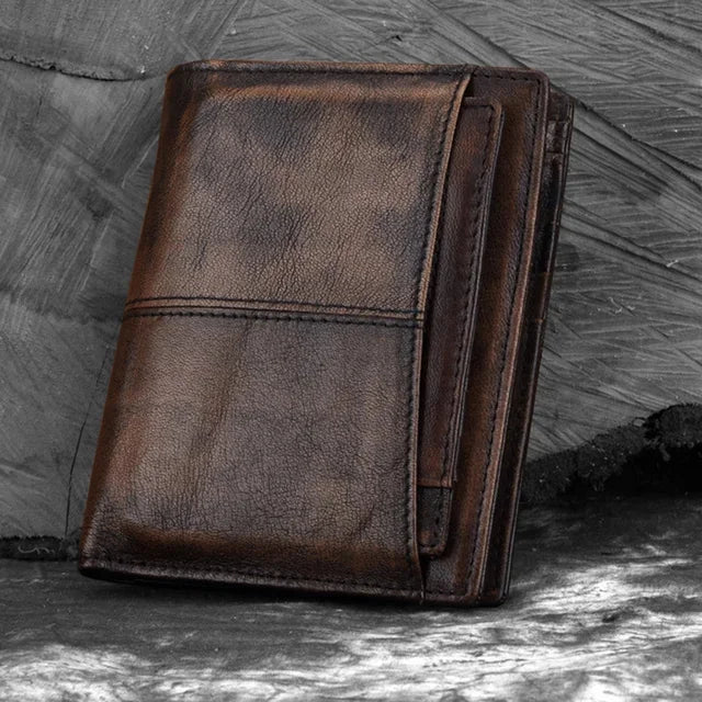 Oil Wax Cowhide Men Bifold Wallet Clutch Money Bag Genuine Leather Luxury Coin Pocket Male ID/Credit Card Holder Short Purse New