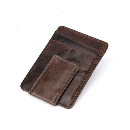 Oil Wax Cowhide Men Money Clips ID/Credit Purse Pocket Genuine Leather Magnetic Buckle Retro Slim Mini Card Holer Wallets
