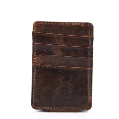 Oil Wax Cowhide Men Money Clips ID/Credit Purse Pocket Genuine Leather Magnetic Buckle Retro Slim Mini Card Holer Wallets