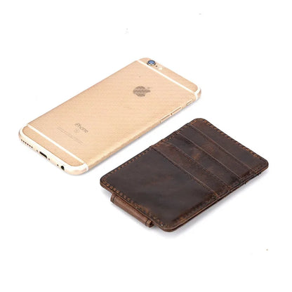 Oil Wax Cowhide Men Money Clips ID/Credit Purse Pocket Genuine Leather Magnetic Buckle Retro Slim Mini Card Holer Wallets