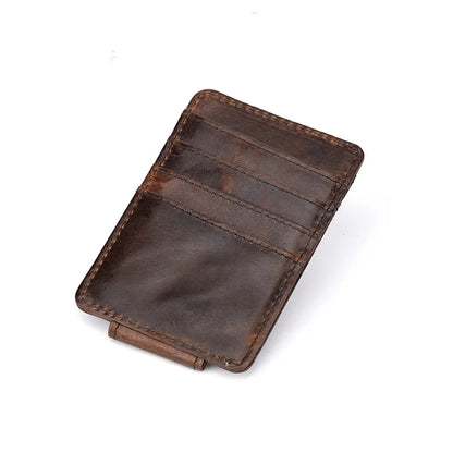 Oil Wax Cowhide Men Money Clips ID/Credit Purse Pocket Genuine Leather Magnetic Buckle Retro Slim Mini Card Holer Wallets