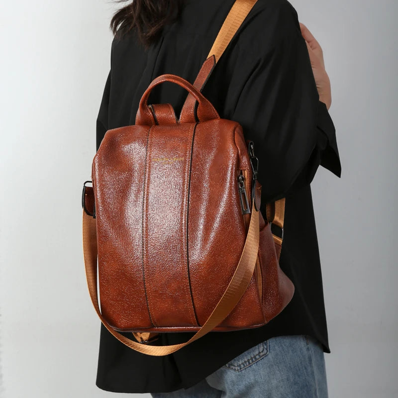 Oil Wax Leather Backpack Women Anti theft Backpacks and School Bags Large Capacity Travel Backpack Mochilas Mujer 2023 Rucksack