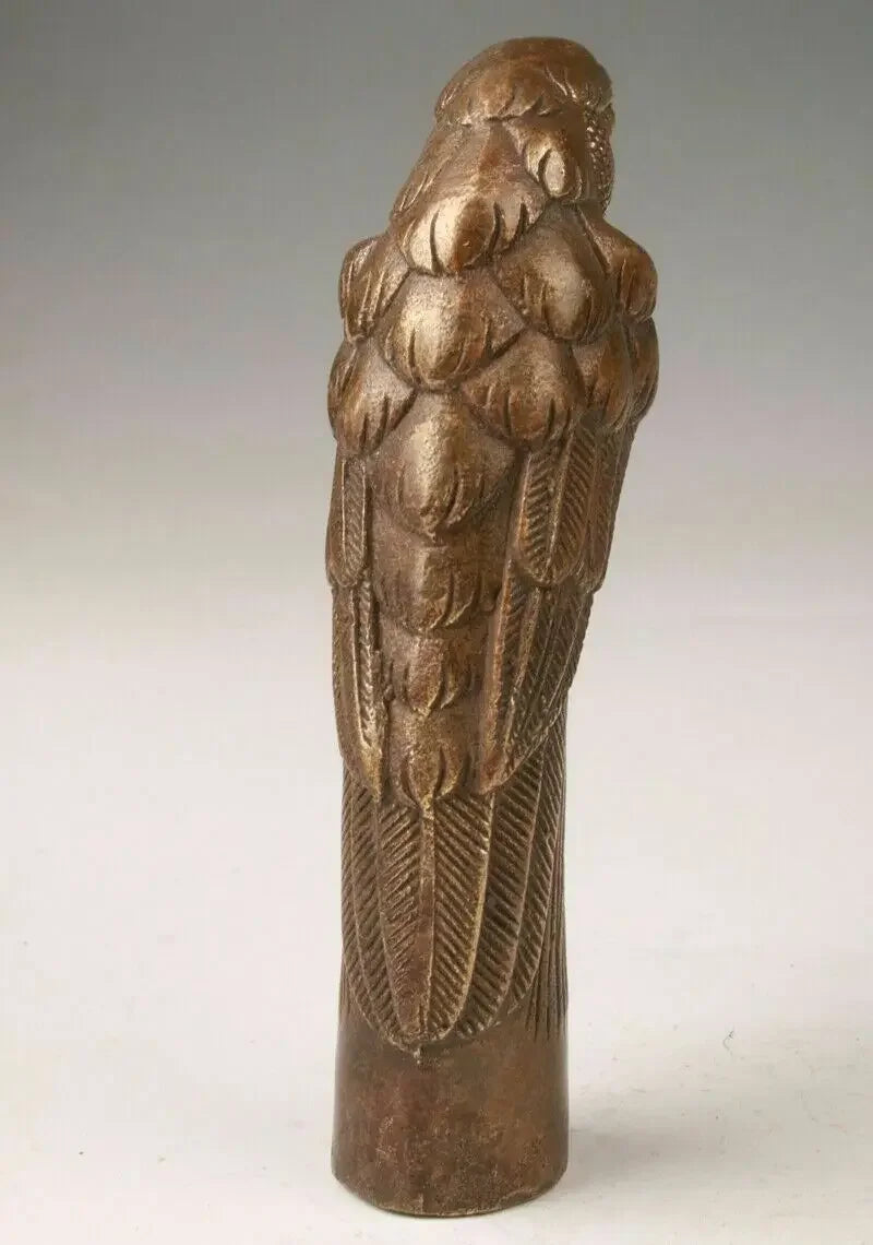 Old Carving Bronze Lifelike eagle Parrot Statue Cane Head Walking Stick Head