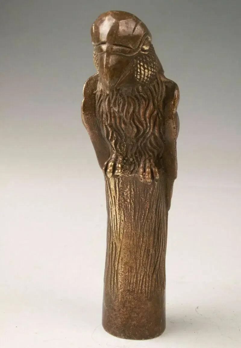 Old Carving Bronze Lifelike eagle Parrot Statue Cane Head Walking Stick Head