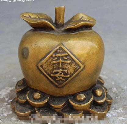Old China Pure Wealth Money Yuanbao Auspicious Apple Apples Fruit Statue