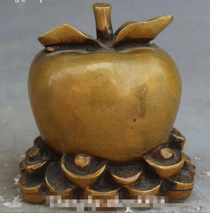 Old China Pure Wealth Money Yuanbao Auspicious Apple Apples Fruit Statue