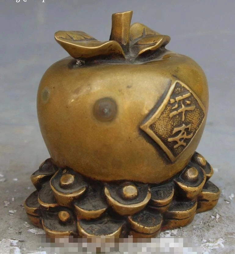 Old China Pure Wealth Money Yuanbao Auspicious Apple Apples Fruit Statue