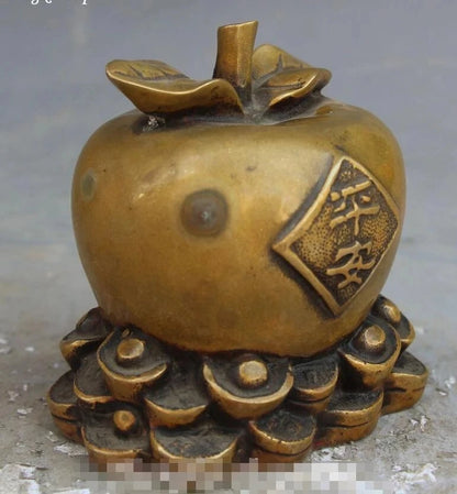 Old China Pure Wealth Money Yuanbao Auspicious Apple Apples Fruit Statue