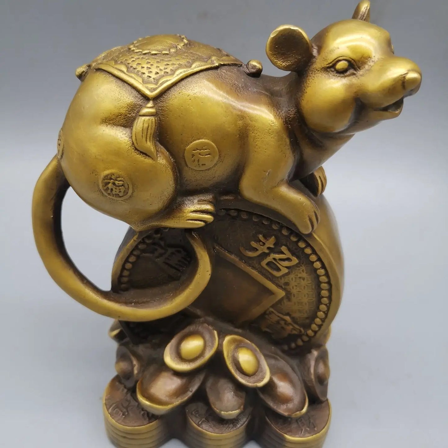Old Chinese Bronze Brass Wealth Coin, Money Coins, Mouse Statue