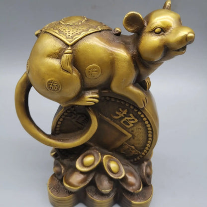 Old Chinese Bronze Brass Wealth Coin, Money Coins, Mouse Statue