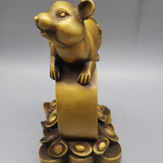 Old Chinese Bronze Brass Wealth Coin, Money Coins, Mouse Statue