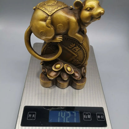 Old Chinese Bronze Brass Wealth Coin, Money Coins, Mouse Statue