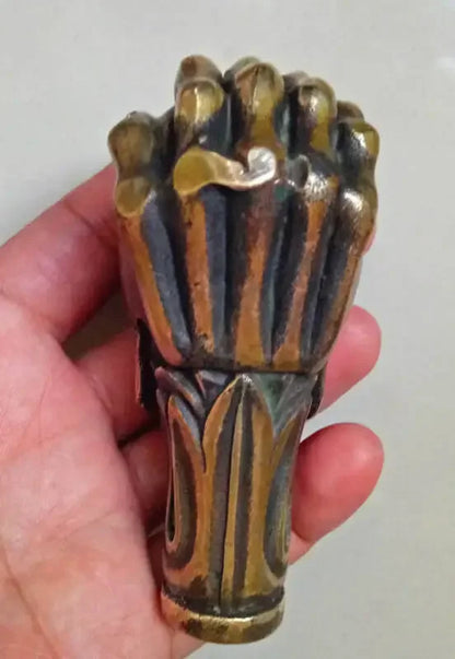 Old Chinese Bronze Handmade Carved Skull Statue Cane Walking Stick Head