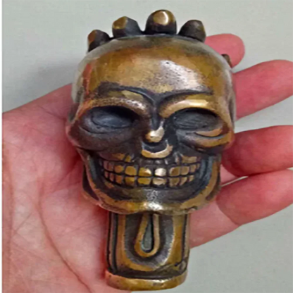 Old Chinese Bronze Handmade Carved Skull Statue Cane Walking Stick Head