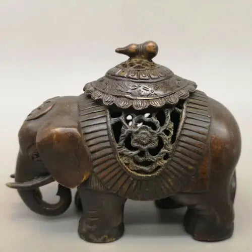 Old Chinese Dynasty Palace Bronze Censer Elephant Statue Incense Burners wealth