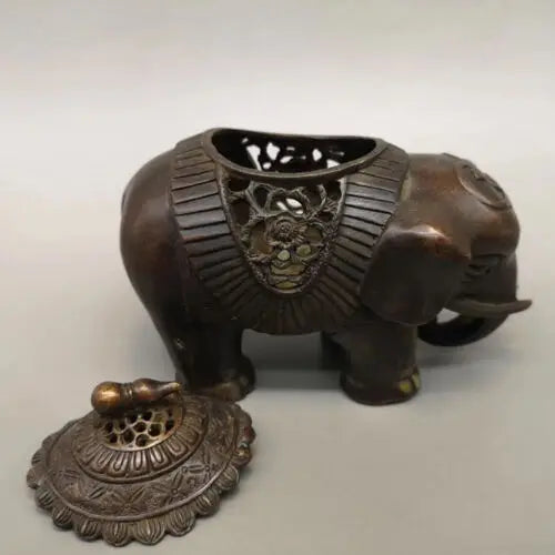Old Chinese Dynasty Palace Bronze Censer Elephant Statue Incense Burners wealth