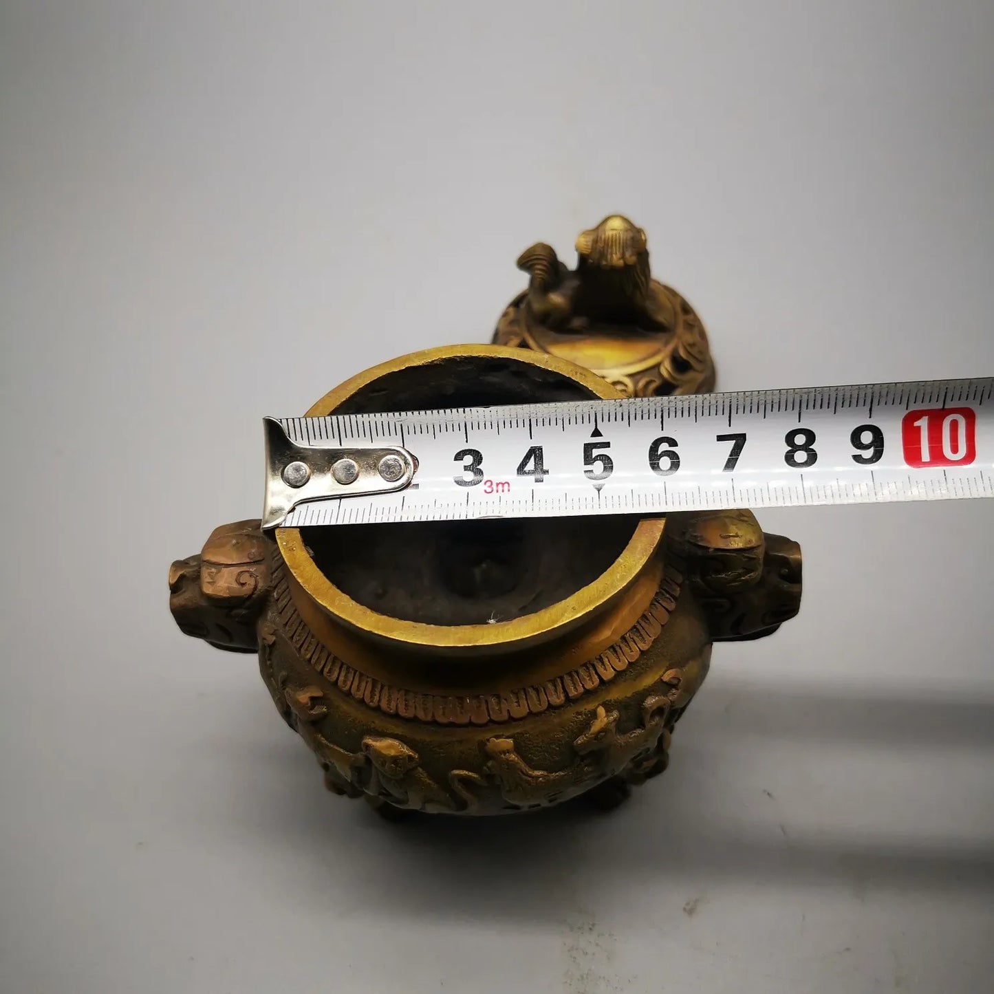 Old Chinese Pure Brass 12 Zodiac Lion Beast Incense Burner Censer Antique Statue