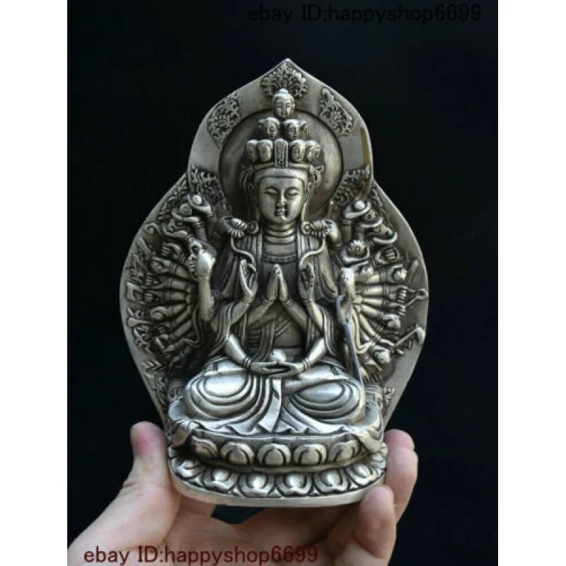 Old Chinese Silver 1000 Arms Avalokiteshvara of Goddess Guan Yin Kwan-yin Statue