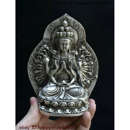 Old Chinese Silver 1000 Arms Avalokiteshvara of Goddess Guan Yin Kwan-yin Statue