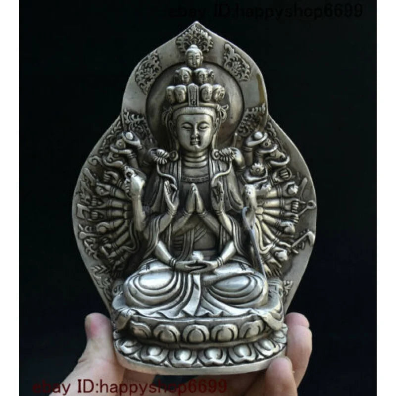 Old Chinese Silver 1000 Arms Avalokiteshvara of Goddess Guan Yin Kwan-yin Statue