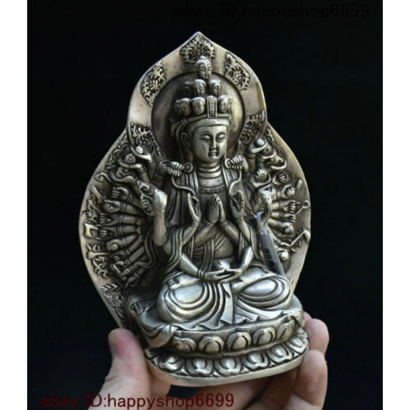 Old Chinese Silver 1000 Arms Avalokiteshvara of Goddess Guan Yin Kwan-yin Statue