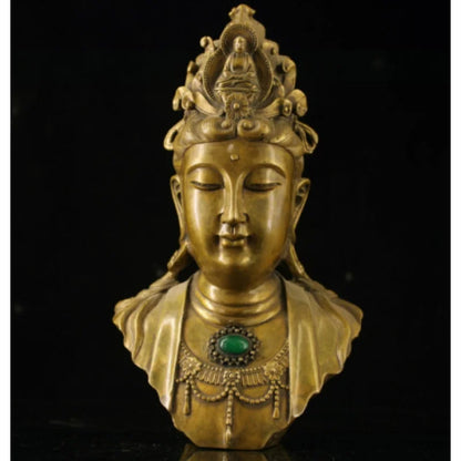 Old Chinese Tibetan Buddhism brass mosaic gem Guanyin Handmade art statue