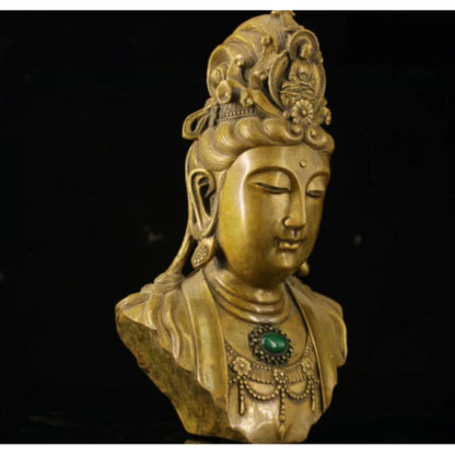 Old Chinese Tibetan Buddhism brass mosaic gem Guanyin Handmade art statue