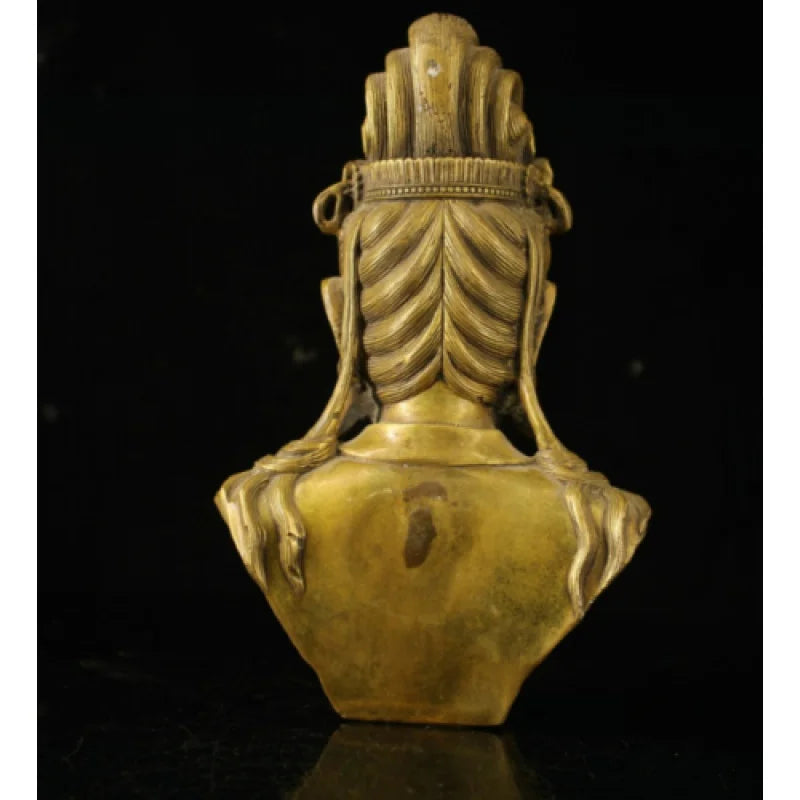 Old Chinese Tibetan Buddhism brass mosaic gem Guanyin Handmade art statue