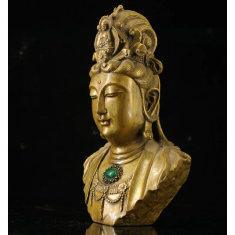 Old Chinese Tibetan Buddhism brass mosaic gem Guanyin Handmade art statue