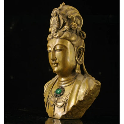 Old Chinese Tibetan Buddhism brass mosaic gem Guanyin Handmade art statue