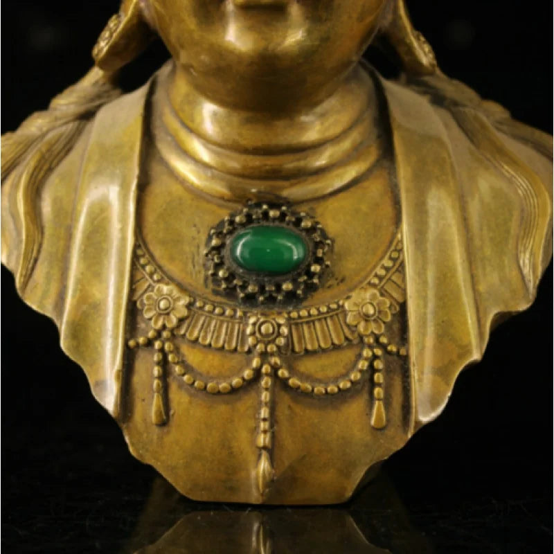 Old Chinese Tibetan Buddhism brass mosaic gem Guanyin Handmade art statue