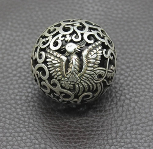 Old Chinese Tibetan silver Dragons and phoenixes Handball Round ball
