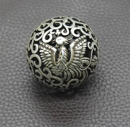 Old Chinese Tibetan silver Dragons and phoenixes Handball Round ball